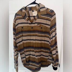 American Eagle Outfitters Tan and Blue Plaid Shirt